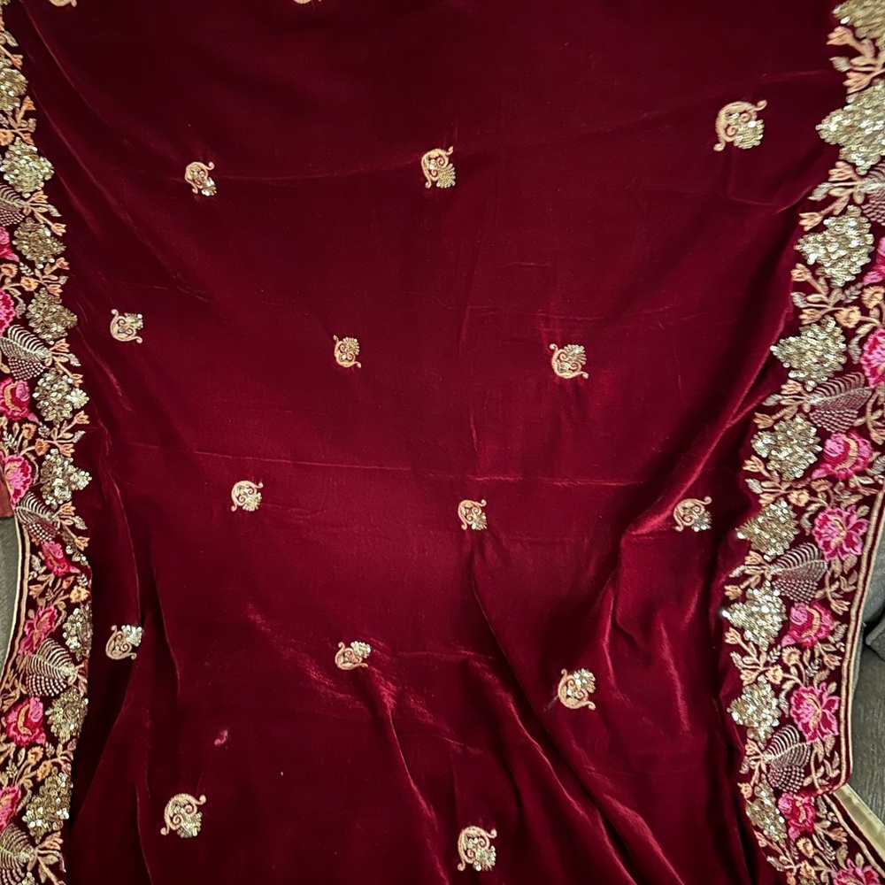 Made in Pakistan velvet shawl with gold embroidery.